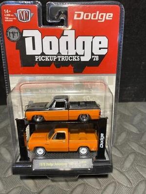 1/64 M2 AUTO LIFTS 2 1978 DODGE ADVENTURER 150 PICKUP STOCK & CUSTOM ORANGE - Image 1 of 2