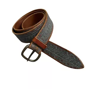 Orciani Brown Leather Belt Mens Size 100 Engraved Embossed Blue Made in Italy - Picture 1 of 10