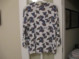 Vintage Pullover TOP, Maggie Lawrence, Blue Roses, 14/16W, Poly/Ctn, Pocket - Picture 1 of 4