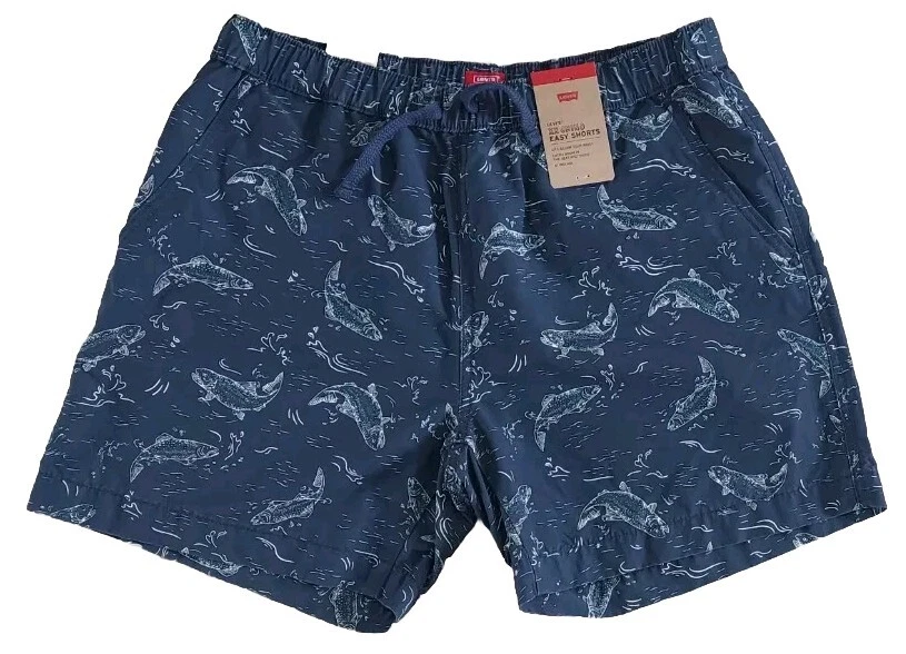 Levi's Easy Shorts Men's M XX Chino Pull On 6" Drawstring Pockets Fish Print