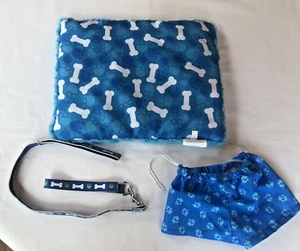 Build A Bear Promise Pets Dog Bed Blue Bones + Matching Collar Leash Swim Trunks - Picture 1 of 5