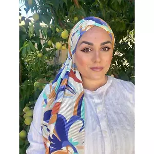 Head Scarf for Women, Floral Print Pleated Tichel Wrap, Hijab Chemo Headwear - Picture 1 of 8
