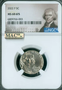 2022 P JEFFERSON NICKEL NGC MS68 6FS PQ MAC SPOTLESS . - Picture 1 of 2