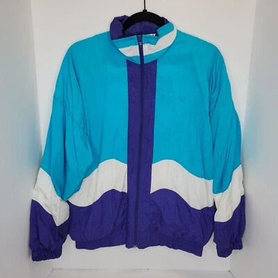Chaqueta cortavientos vintage Bold Spirit para mujer talla pequeña púrpura blanco verde azulado traje Foto 1 de 4