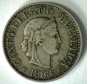 1883 Switzerland 10 Rappen Swiss Helvetia Copper Nickel 10 Cent Coin Extra Fine - Picture 1 of 2