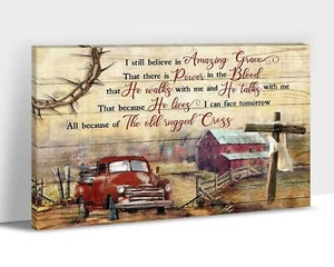 Farmhouse Wall Art - Red Truck Pictures Wall Art, Vintage Truck & Barn for Fa... - Picture 1 of 7