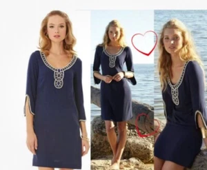 Lilly Pulitzer Sarah True Navy Perlen 3/4 Arm Tunika Kleid XS Resort Strand - Bild 1 von 12