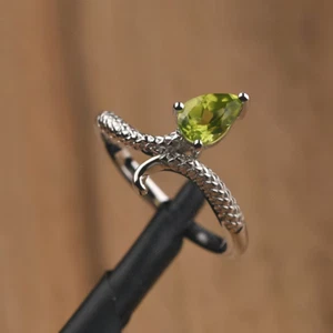 Único Natural Peridoto Anillo 14K Oro Blanco Macizo Joyería Promise Para Esposa - Imagen 1 de 4