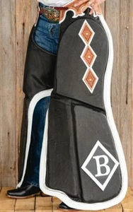 Western schwarz genarbtes Leder Pick Up Mann Chaps mit verzierten Passe: 9009 - Bild 1 von 3