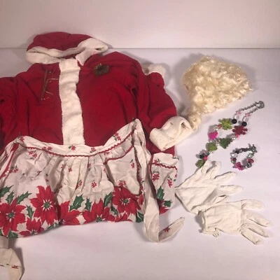 Vintage Mrs. Claus Christmas Costume Outfit, Grandma, Gloves w/ Extras [BB19] - Image 1 of 4