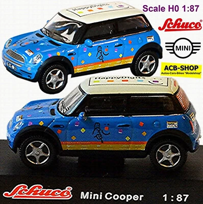 BMW Mini New Mini Cooper R50 2001-06 Happy Cifre Blu 1:87 Schuco 21799 - Immagine 1 di 4