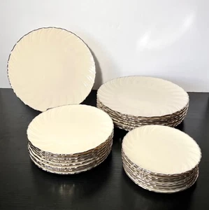 Lenox Weatherly China,Cream-Platinum Trim Dinner/Salad/Bread Plates Set Of 25p - Picture 1 of 9
