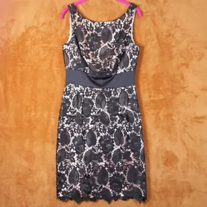 JS COLLECTIONS Womens Dress Size 4 Black Pink Sheath Floral Satin Crochet - Picture 1 of 11