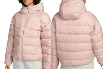 Women Medium Nike Down Puffer Jacket Nude Pink Hooded Insulated Winter Coat New - Image 1 of 4