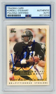 Tarjeta de novato Topps 1995 firmada por Cordell Stewart Steelers #428 PSA automática 0536 Foto 1 de 2