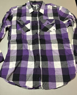 Current Purple Black White Gray Checkered Button Up Long Sleeve Shirt | Size M - Image 1 of 4