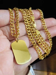 22K 916 Fine Real Gold 18”/18.5” long Rectangle Set Cuban Necklace 16.3g 5.5mm - Picture 1 of 24