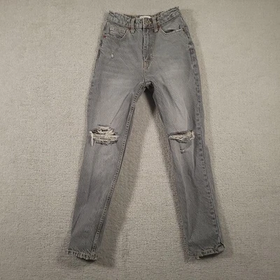 Pantalones de mezclilla Zara Jeans para mujer 2 grises desgastados tiro alto calce ajustado rodilla rasgada Foto 1 de 4