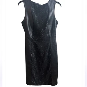ANTONIO MELANI Black Leather Sleeveless Lace Front Midi Dress Size 2 - Picture 1 of 9