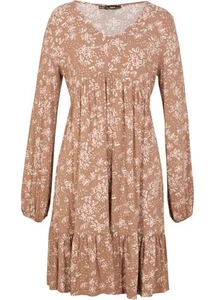 Vestido de jersey con cuello en V talla 40/42 marrón moca floreado nuevo - Imagen 1 de 1