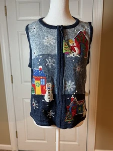 Festive Grannycore Xmas Vest By Tiara International Collection Full Zip Size XL - Picture 1 of 8