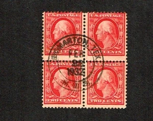1908-11 U.S.CLASSIC 2c Carm WASHINGTON p.12 Blk of 4 Type 139 Used Fancy Cancel - Picture 1 of 1