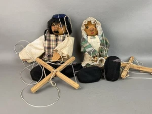 Pair Of Antique Large Hand Made Theatre String Puppets - Picture 1 of 17
