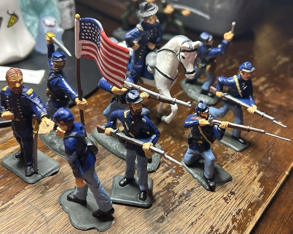 Infantería de la Unión ACW con oficial juguete pintado a mano soldados 54 mm 1/32 Foto 1 de 4