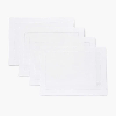 Solino Home Linen Placemats Set of 4 - Classic Hemstitch White Placemats 14 x 19 - Image 1 of 4