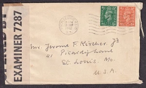Großbritannien Sep 1942 WWII PC90 Zensor 7287 Cover Finchley Church End to USA - Bild 1 von 2