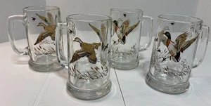 Juego de 4 tazas de cerveza vintage Libbey Glass Mallard Duck Waterfowl Stein, 12 oz - Imagen 1 de 8