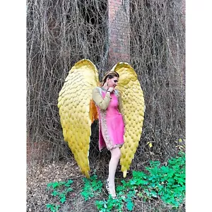 Golden Angel Wings Golden Fairy Carnival Costume Halloween Party Phoenix Women - Picture 1 of 6