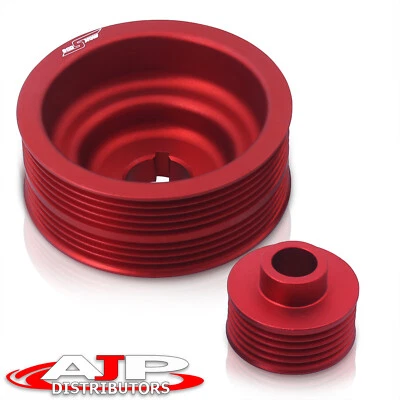 Red Aluminum Light Weight Crank Pulley Set For 2002-2007 Subaru Impreza WRX STI - Image 1 of 4