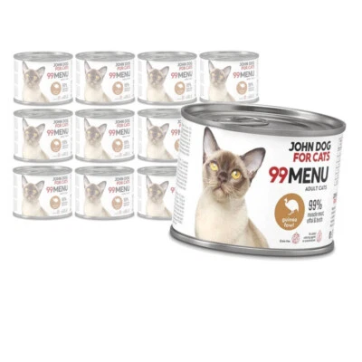 JOHN DOG FOR CATS John Dog für Katzen 99 Menü Nassfutter für erwachsene Katzen Perlhuhn 12x200g
