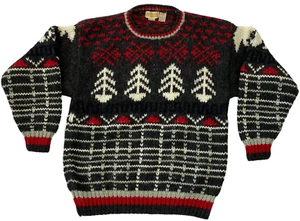Vintage Carson Pirie Scott Hand Knit Men Sweater Sz Large Gray Multi Wool Blend - Picture 1 of 10