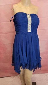 NWT Lily White Women's Blue Sweatheart Neck Sleeveless Knee Length Dress Size 5 - Picture 1 of 7