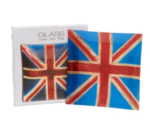 25CM SQUARE UNION JACK GLASS PLATE DECORATIVE DISH HOME DECOR UK - Picture 1 of 1