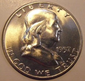 1957 D Franklin Silver Half  Dollar, (57DFH3) - Picture 1 of 6