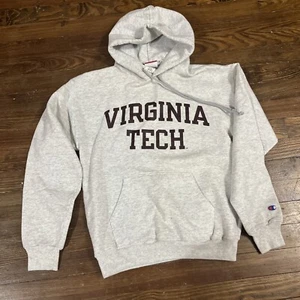 Vintage 90’s Virginia Tech Hokies Hoodie Small Grey Champion Sweatshirt Adult S - Picture 1 of 14