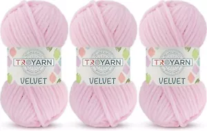 3 Pack Velvet Yarn for Crocheting - Chenille Yarn, Size 6, Polyester - Picture 1 of 7