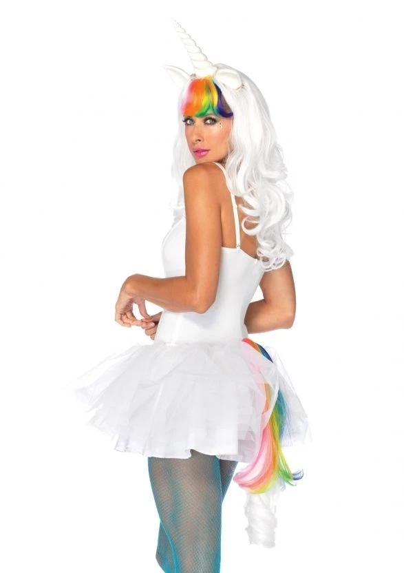 KIT UNICORNIO BLANCO LARGO ONDULADO PELUCA ARCO IRIS FLEQUILLO Y COLA KIT DISFRAZ UA2672 Foto 1 de 1