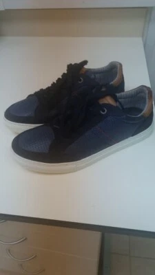 S. OLIVER Sneakers Leather Navy Blue Tan trim European Sz 40 Fit US 8.5 9 UK 6.5 - Image 1 of 4