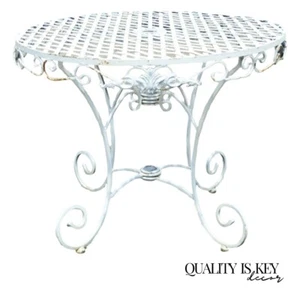 Wrought Iron French Pastry Style Country Lattice Scroll Round Patio Dining Table - Picture 1 of 12