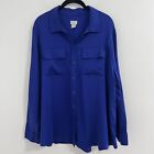 Chico's Royal Blue Button Front Satin Blouse Size 3 / 16 - 18 Long Sleeve Modal