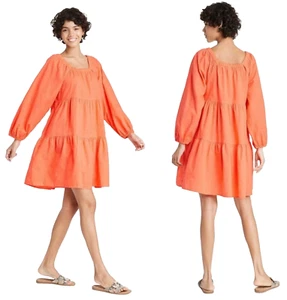 NWT Universal Thread Boho Tier Ruffle Dress Size Long Sleeve Orange Fall Size XL - Picture 1 of 12