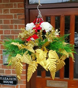 Hanging Basket Christmas Flowers Artificial Plants Garden Ivy Leaf Fern Foliage - Picture 1 of 12