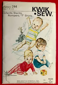 UNCUT Kwik Sew 244 Infant Slacks Pants Rompers T-Shirts S M L XL Sewing Pattern - Picture 1 of 2