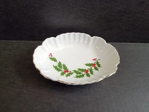 Baratija de caramelo de porcelana fina con adorno de acebo de Navidad de colección pequeño Japón - Imagen 1 de 6