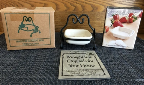 Longaberger CC 8x8 inch Miniature Baking Dish and Wrought Iron Stand Cover