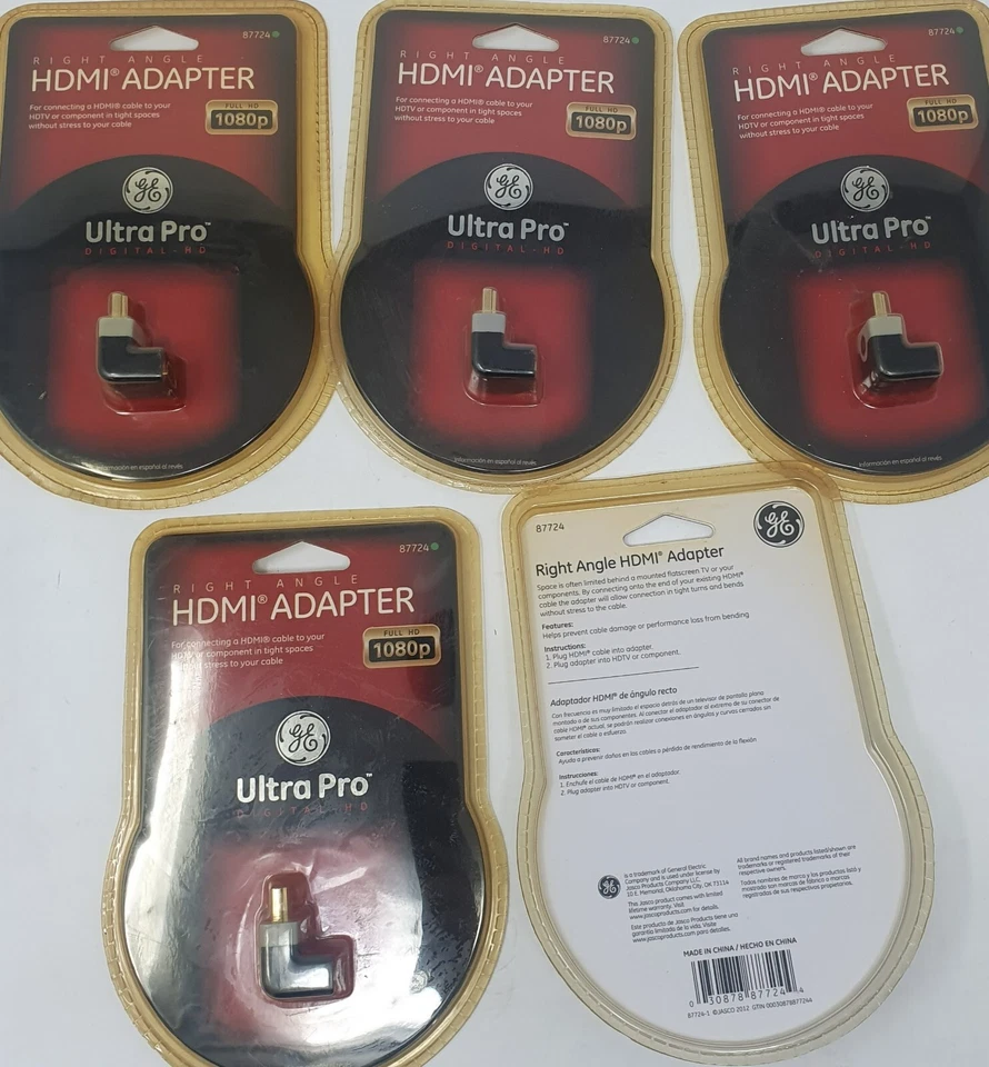 GE 87724 Ultra Pro Right Angle HDMI Adapter Full HD 1080p Qty 5 - Image 1 of 1